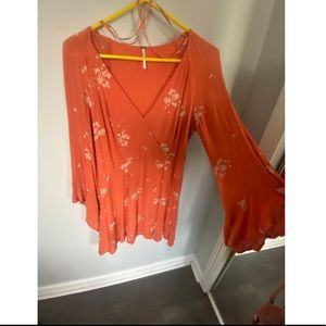 Orange Bell Sleeve Free People Flowy Mini Dress